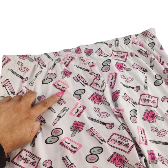 Makeup Pajama Pants Juniors 3X White Pink Nail Polish Lipstick Loungewear Comfy - Picture 10 of 12